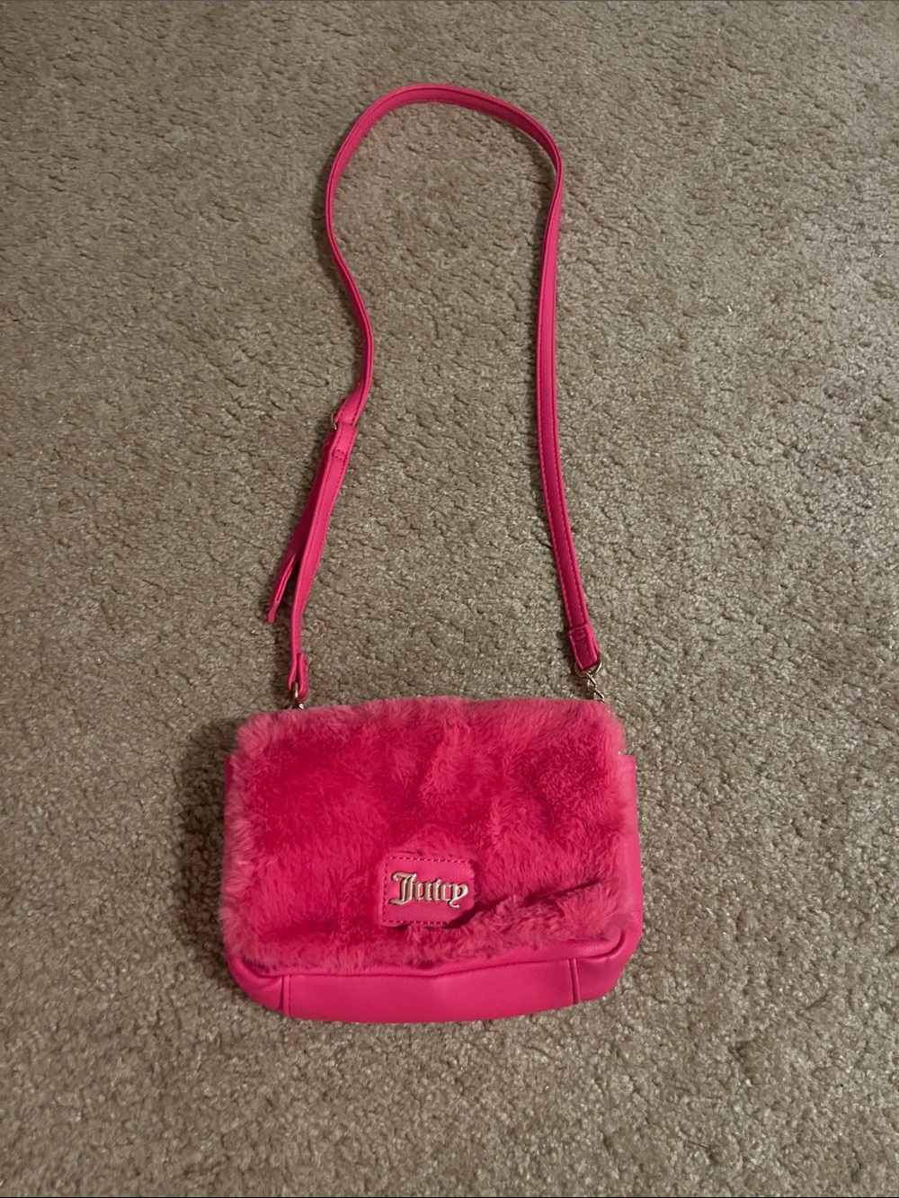 Juicy Couture Hot Pink Faux Fur Crossbody Bag
